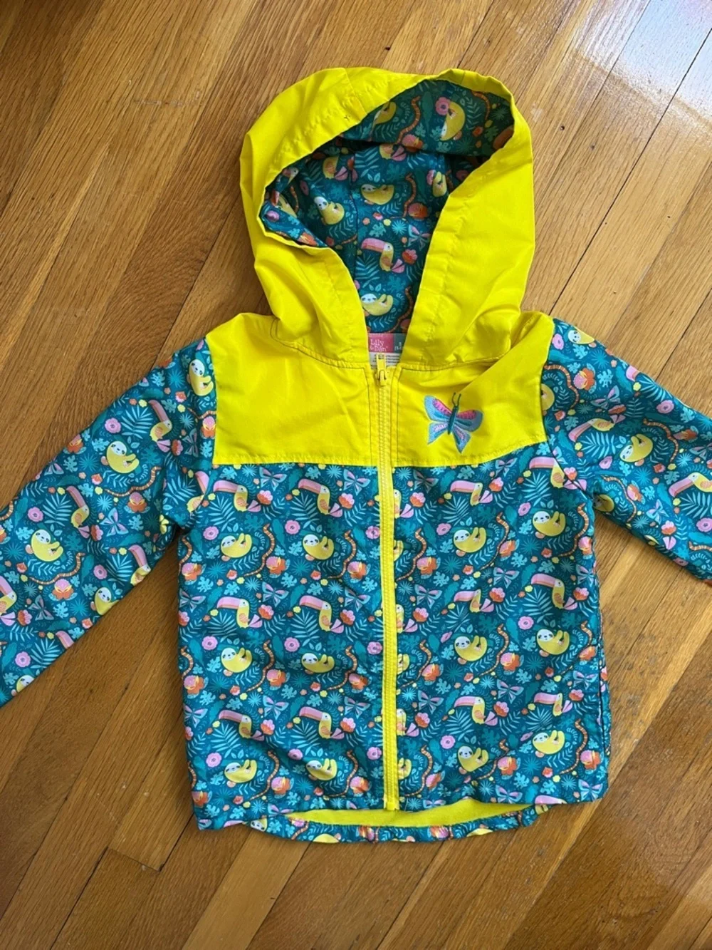 Lily & Dan Girls 6 6X Sloth Rainforest Hooded Zip Front Spring Jacket Coat